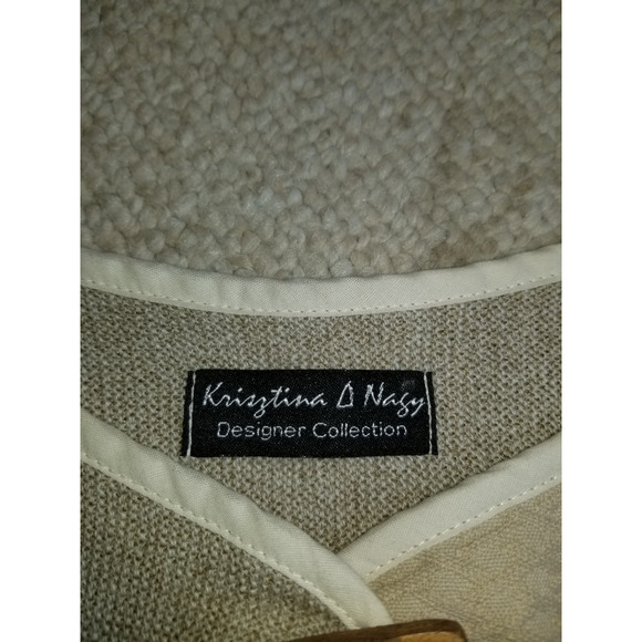 Womens Sweater-KRISZTINA NAGY-lt brown cotton cardigan lagenlook BOHO 3/4slv-M - Picture 5 of 5